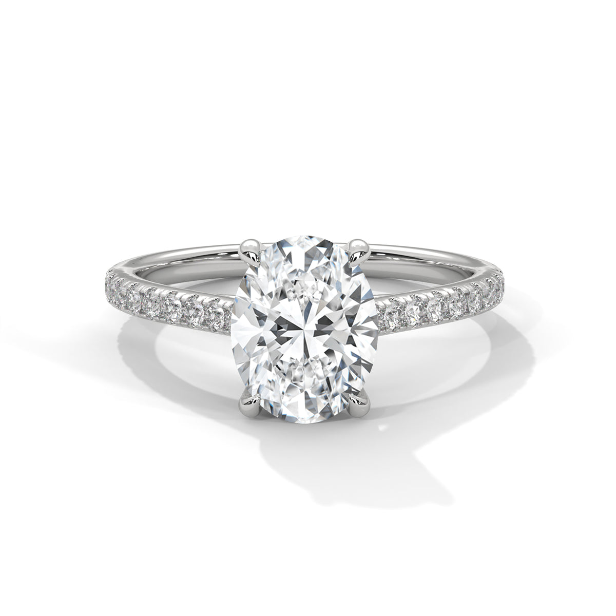 1.75 Carat Oval Cut Lab Created Diamond Pavé Band Solitaire Engagement Ring – Side View | Luzora Jewels