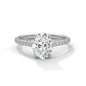 1.75 Carat Oval Cut Lab Created Diamond Pavé Band Solitaire Engagement Ring – Side View | Luzora Jewels