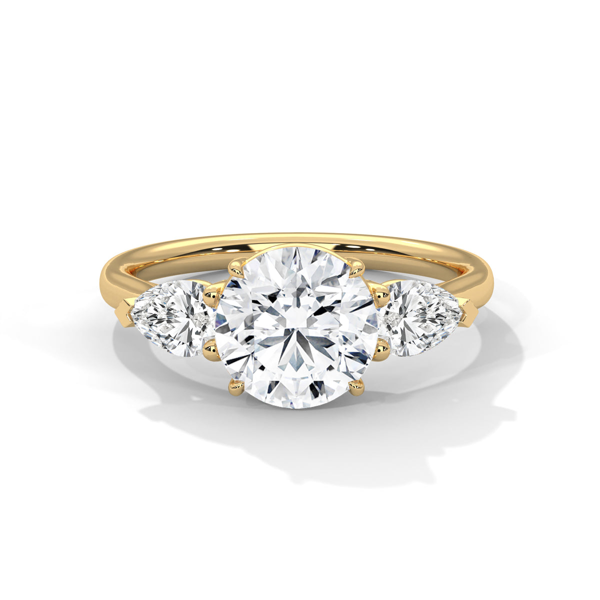 3 Carat Round Cut Lab Grown Diamond Engagement Ring in Rose Gold – Three-Stone Pear Sides | Luzora Jewels