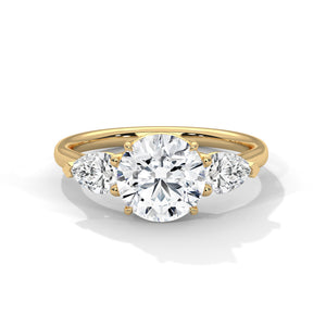 3 Carat Round Cut Lab Grown Diamond Engagement Ring in Rose Gold – Three-Stone Pear Sides | Luzora Jewels