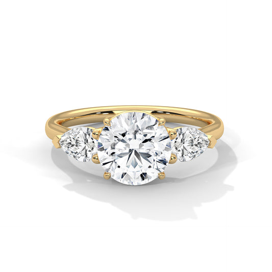 3 Carat Round Cut Lab Grown Diamond Engagement Ring in Rose Gold – Three-Stone Pear Sides | Luzora Jewels
