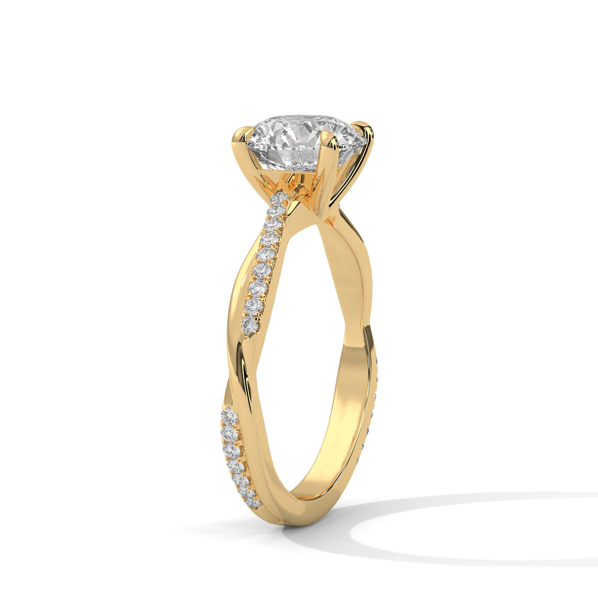 2 Carat Round Cut Lab Grown Diamond Ring for Women – Twisted Pavé Solitaire Close-Up | Luzora Jewels