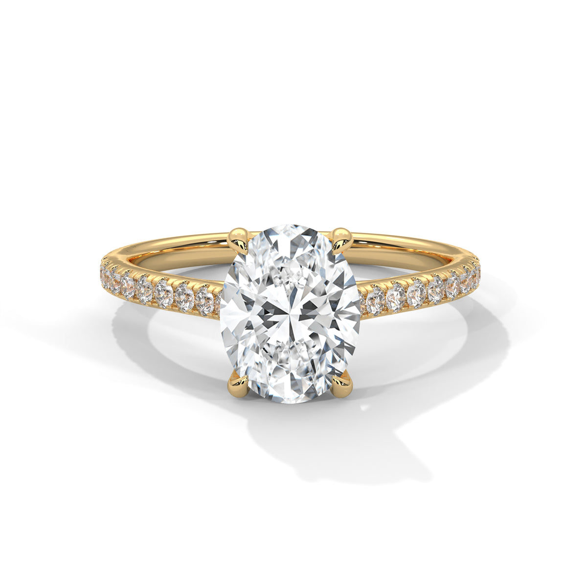 1.75 Carat Oval Cut Lab Grown Diamond Ring for Women – Pavé Band Solitaire Close-Up | Luzora Jewels