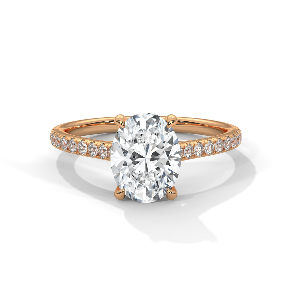 1.75 Carat Oval Cut Lab Grown Diamond Engagement Ring on Hand – Pavé Band Solitaire | Luzora Jewels