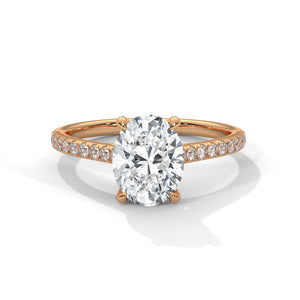 1.75 Carat Oval Cut Lab Grown Diamond Engagement Ring on Hand – Pavé Band Solitaire | Luzora Jewels