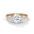 3 Carat Round Cut Lab Grown Diamond Ring for Women – Three-Stone Pear Sides Close-Up | Luzora Jewels