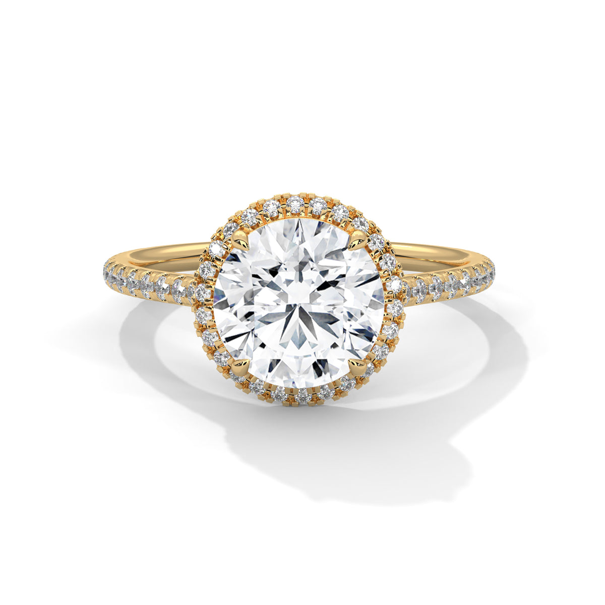 2 Carat Round Cut Lab Created Diamond Halo Engagement Ring – Side View | Luzora Jewels