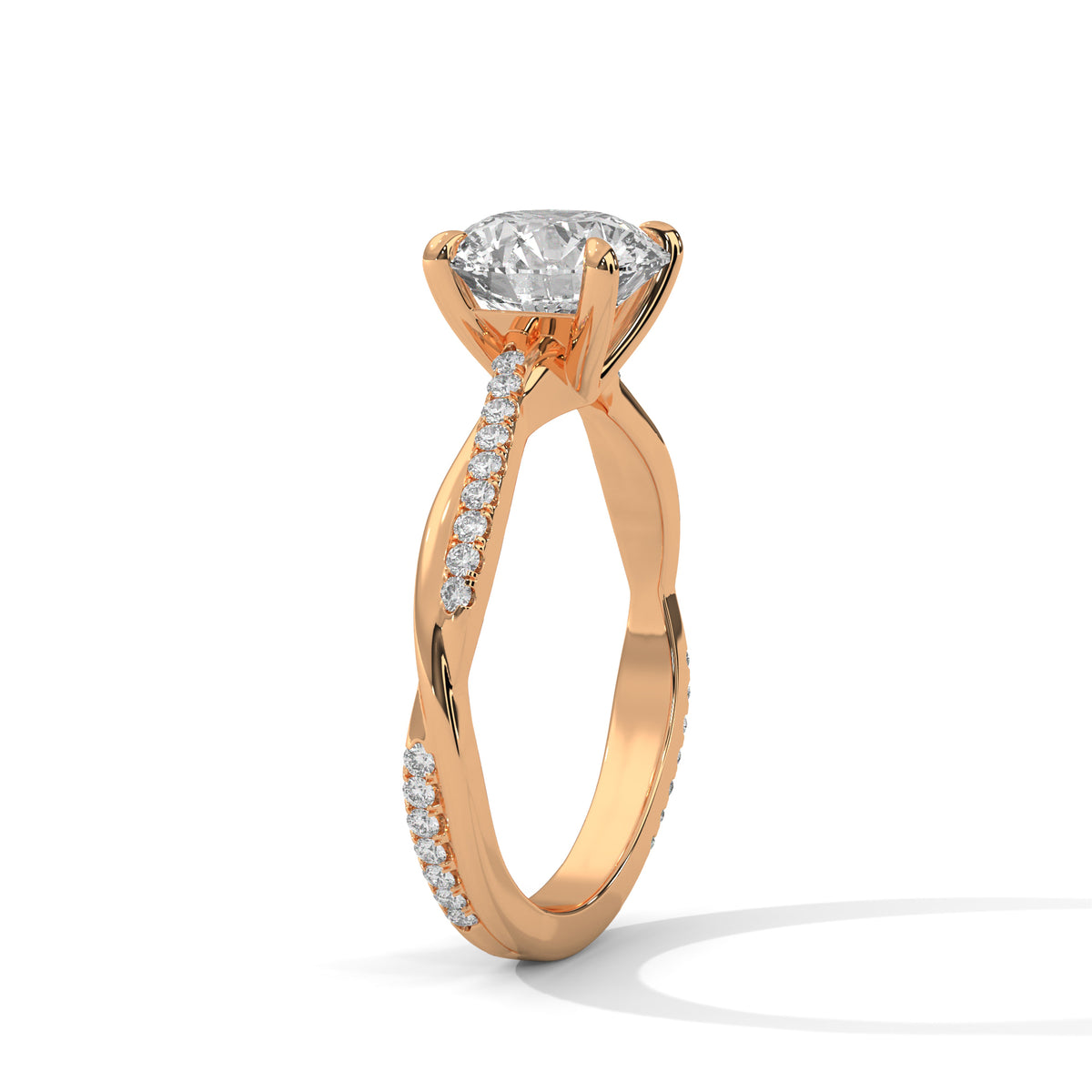 2 Carat Round Cut Lab Grown Diamond Engagement Ring in Rose Gold – Twisted Pavé Solitaire | Luzora Jewels