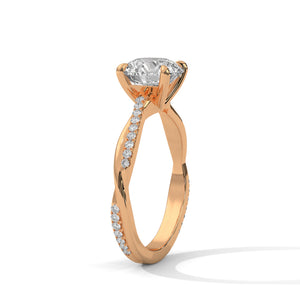 2 Carat Round Cut Lab Grown Diamond Engagement Ring in Rose Gold – Twisted Pavé Solitaire | Luzora Jewels