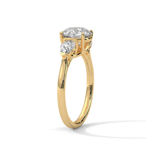 3 Carat Round Cut Lab Created Diamond Three-Stone Pear Sides Engagement Ring – Side View | Luzora Jewels