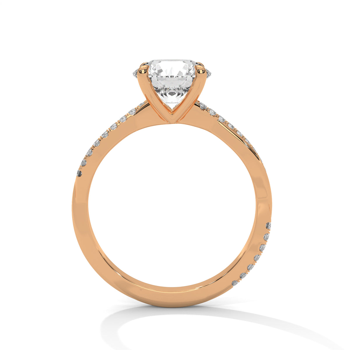 2 Carat Round Cut Lab Grown Diamond Engagement Ring in Yellow Gold – Twisted Pavé Solitaire | Luzora Jewels