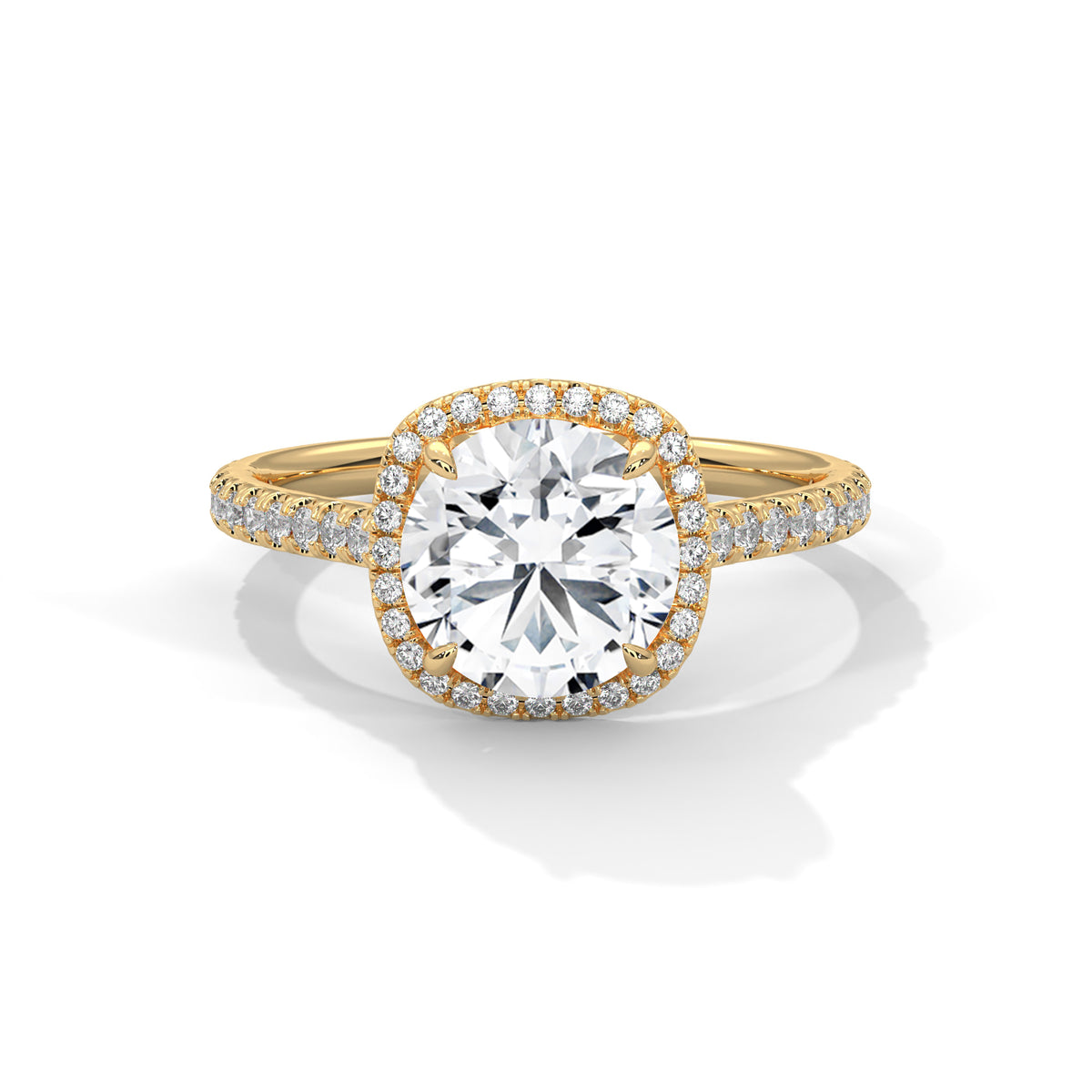 2 Carat Round Cut Lab Created Diamond Cushion Halo Engagement Ring – Side View | Luzora Jewels