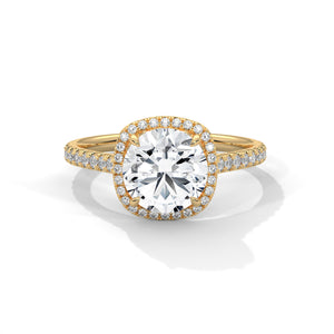 2 Carat Round Cut Lab Created Diamond Cushion Halo Engagement Ring – Side View | Luzora Jewels