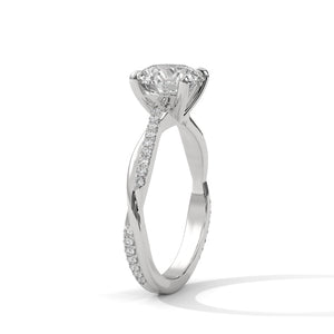 2 Carat Round Cut Lab Grown Diamond Engagement Ring in White Gold – Twisted Pavé Solitaire | Luzora Jewels