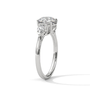 3 Carat Round Cut Lab Created Diamond Three-Stone Pear Sides Engagement Ring – Side View | Luzora Jewels