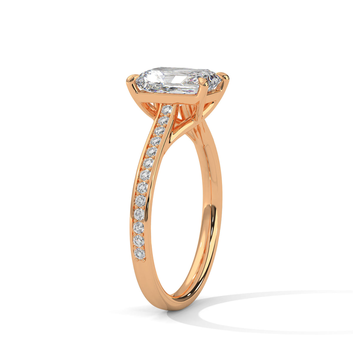 2 Carat Radiant Cut Lab Grown Diamond Engagement Ring in Yellow Gold – Pavé Band | Luzora Jewels