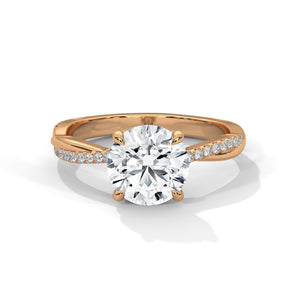 2 Carat Round Cut Lab Grown Diamond Engagement Ring in White Gold – Twisted Pavé Solitaire | Luzora Jewels