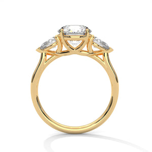 3 Carat Round Cut Lab Grown Diamond Engagement Ring in White Gold – Three-Stone Pear Sides | Luzora Jewels