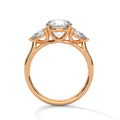3 Carat Round Cut Lab Grown Diamond Engagement Ring in Rose Gold – Three-Stone Pear Sides | Luzora Jewels