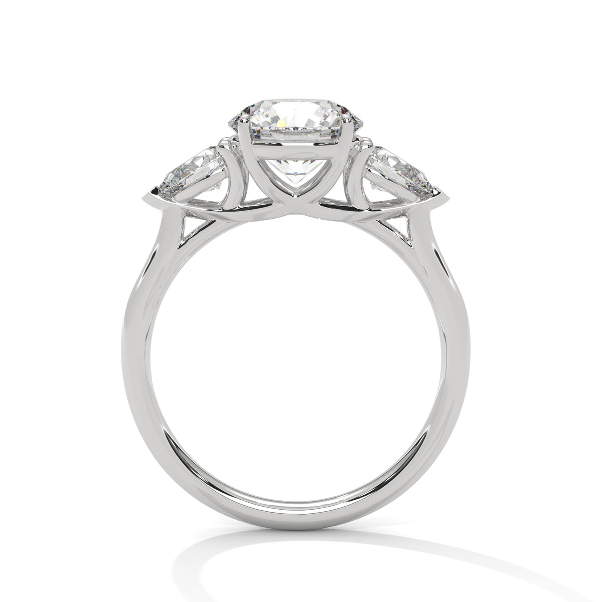 3 Carat Round Cut Lab Grown Diamond Engagement Ring in Yellow Gold – Three-Stone Pear Sides | Luzora Jewels