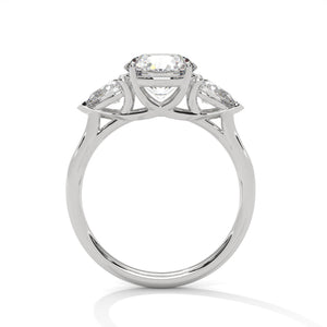 3 Carat Round Cut Lab Grown Diamond Engagement Ring in Yellow Gold – Three-Stone Pear Sides | Luzora Jewels
