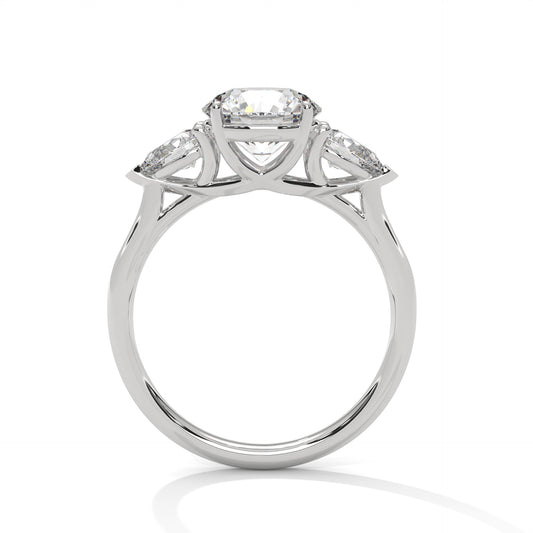 3 Carat Round Cut Lab Grown Diamond Engagement Ring in Yellow Gold – Three-Stone Pear Sides | Luzora Jewels