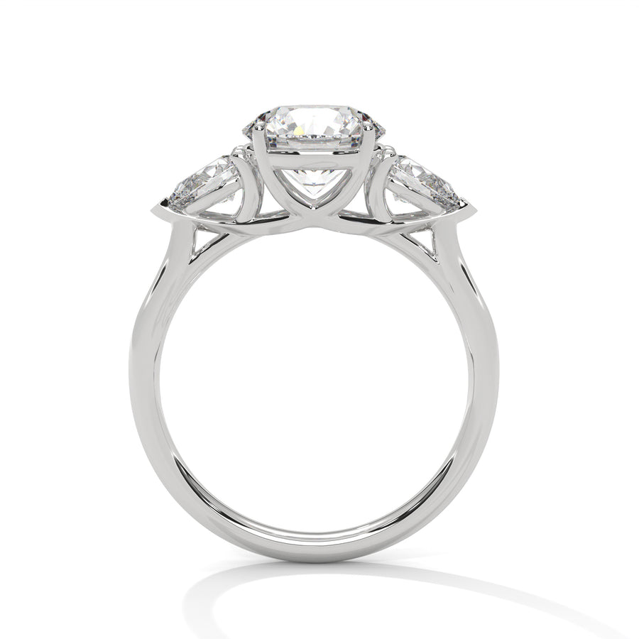 3 Carat Round Cut Lab Grown Diamond Engagement Ring in Yellow Gold – Three-Stone Pear Sides | Luzora Jewels