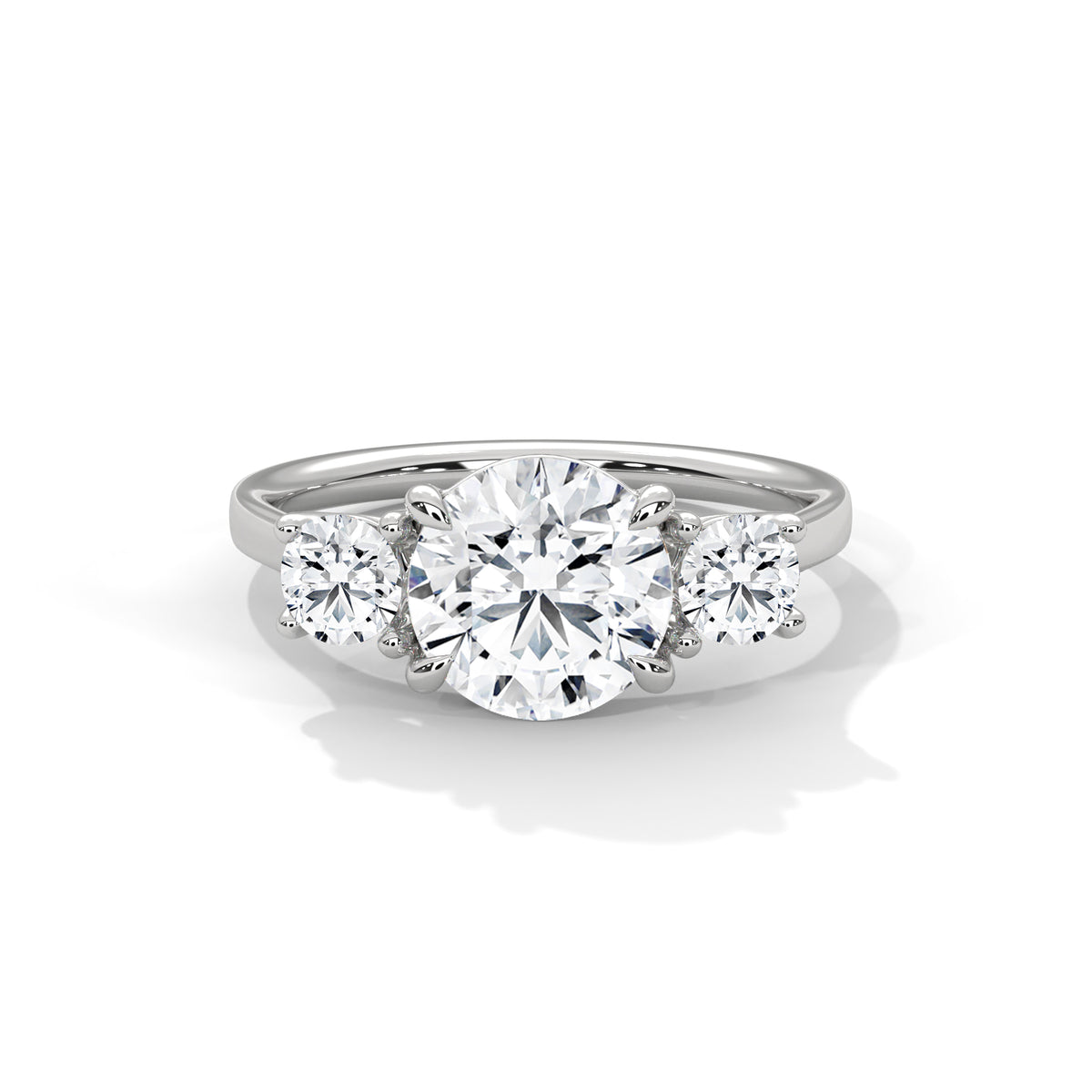 2.5 Carat Round Cut Lab Grown Diamond Engagement Ring on Hand – Three-Stone | Luzora Jewels