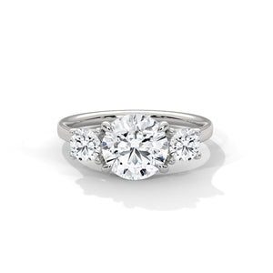2.5 Carat Round Cut Lab Grown Diamond Engagement Ring on Hand – Three-Stone | Luzora Jewels