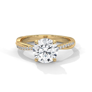 2 Carat Round Cut Lab Grown Diamond Engagement Ring in Yellow Gold – Twisted Pavé Solitaire | Luzora Jewels