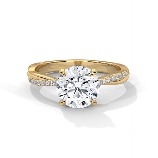 2 Carat Round Cut Lab Grown Diamond Engagement Ring in Yellow Gold – Twisted Pavé Solitaire | Luzora Jewels