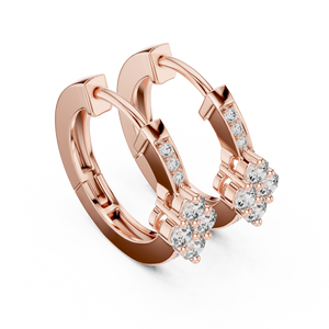 Rose gold lab-grown diamond cluster hoop earrings, side view