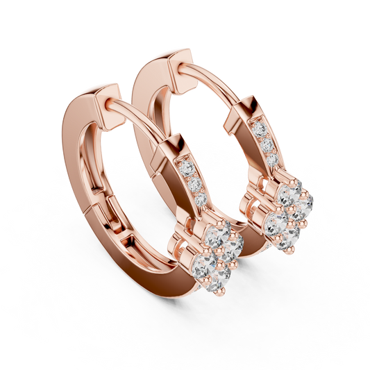 Rose gold lab-grown diamond cluster hoop earrings, side view