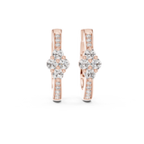 Lab-grown diamond hoop earrings with a diamond cluster in rose gold
