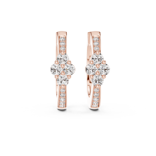 Lab-grown diamond hoop earrings with a diamond cluster in rose gold