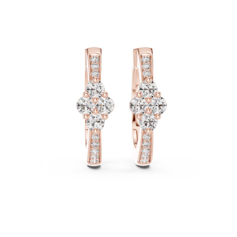 Lab-grown diamond hoop earrings with a diamond cluster in rose gold