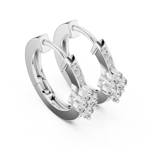 White gold lab-grown diamond cluster hoop earrings, side view