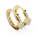 Yellow gold lab-grown diamond cluster hoop earrings, side view