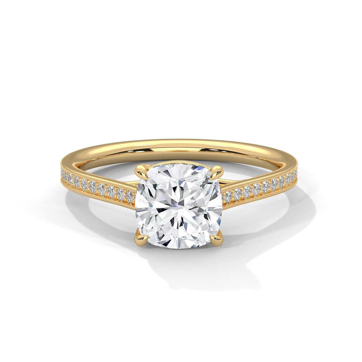 1.75 Carat Cushion Cut Lab Created Diamond Pavé Band Solitaire Engagement Ring – Side View | Luzora Jewels