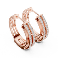 Rose gold lab grown diamond double row hoop earrings, side view