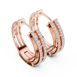 Rose gold lab grown diamond double row hoop earrings, side view