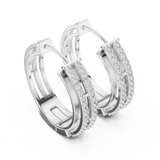 White gold lab grown diamond double row hoop earrings, side view