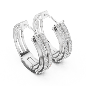 White gold lab grown diamond double row hoop earrings, side view