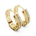 Yellow gold lab grown diamond double row hoop earrings, side view