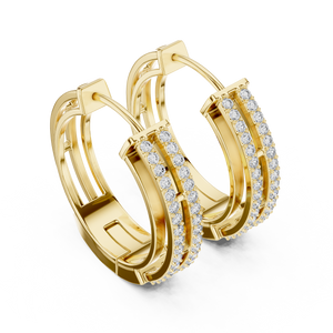 Yellow gold lab grown diamond double row hoop earrings, side view