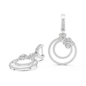 White gold lab grown diamond double circle drop earrings, side view