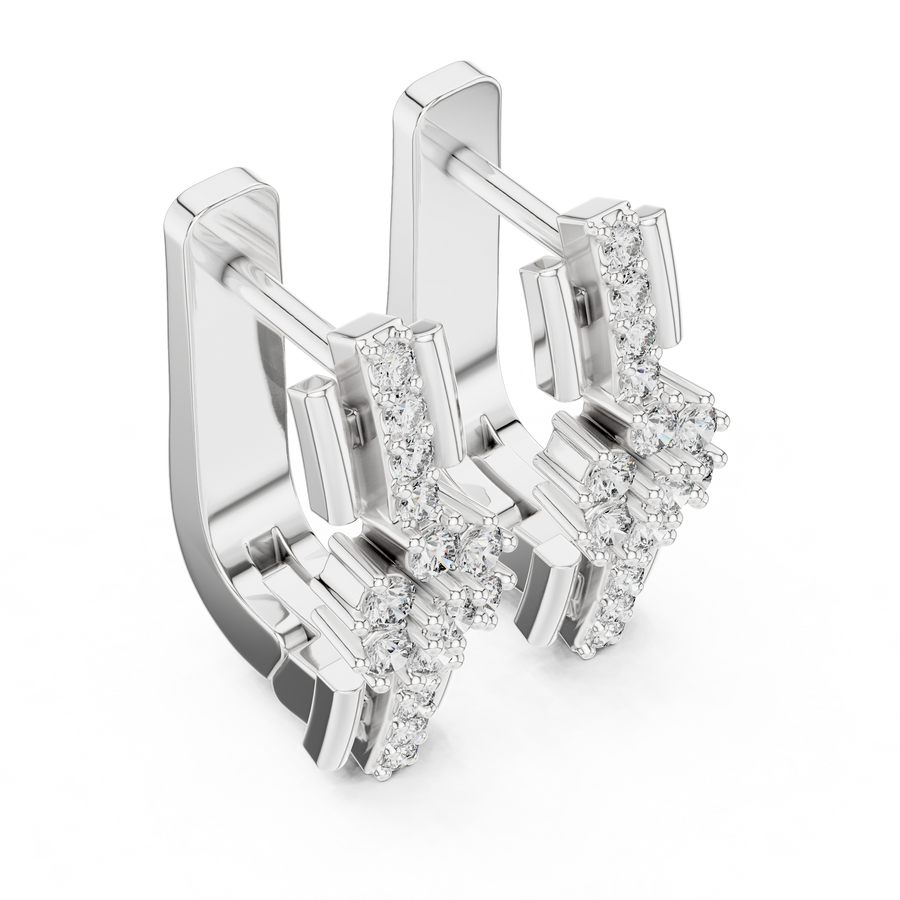 White gold lab grown diamond flower cluster huggie earrings, side view