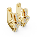Yellow gold lab grown diamond flower cluster huggie earrings, side view