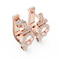 Rose gold lab grown diamond art deco circle huggie earrings, side view