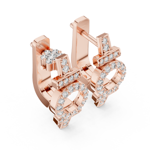 Rose gold lab grown diamond art deco circle huggie earrings, side view